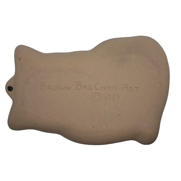 RARE Vtg Brown Bag Cookie Art Mold Cat with Flowers Stoneware 1983 Retired - Picture 2 of 2